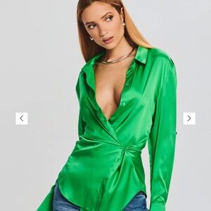 SER.O.YA KARRY SILK SHIRT
Elegant Green Satin Wrap Top